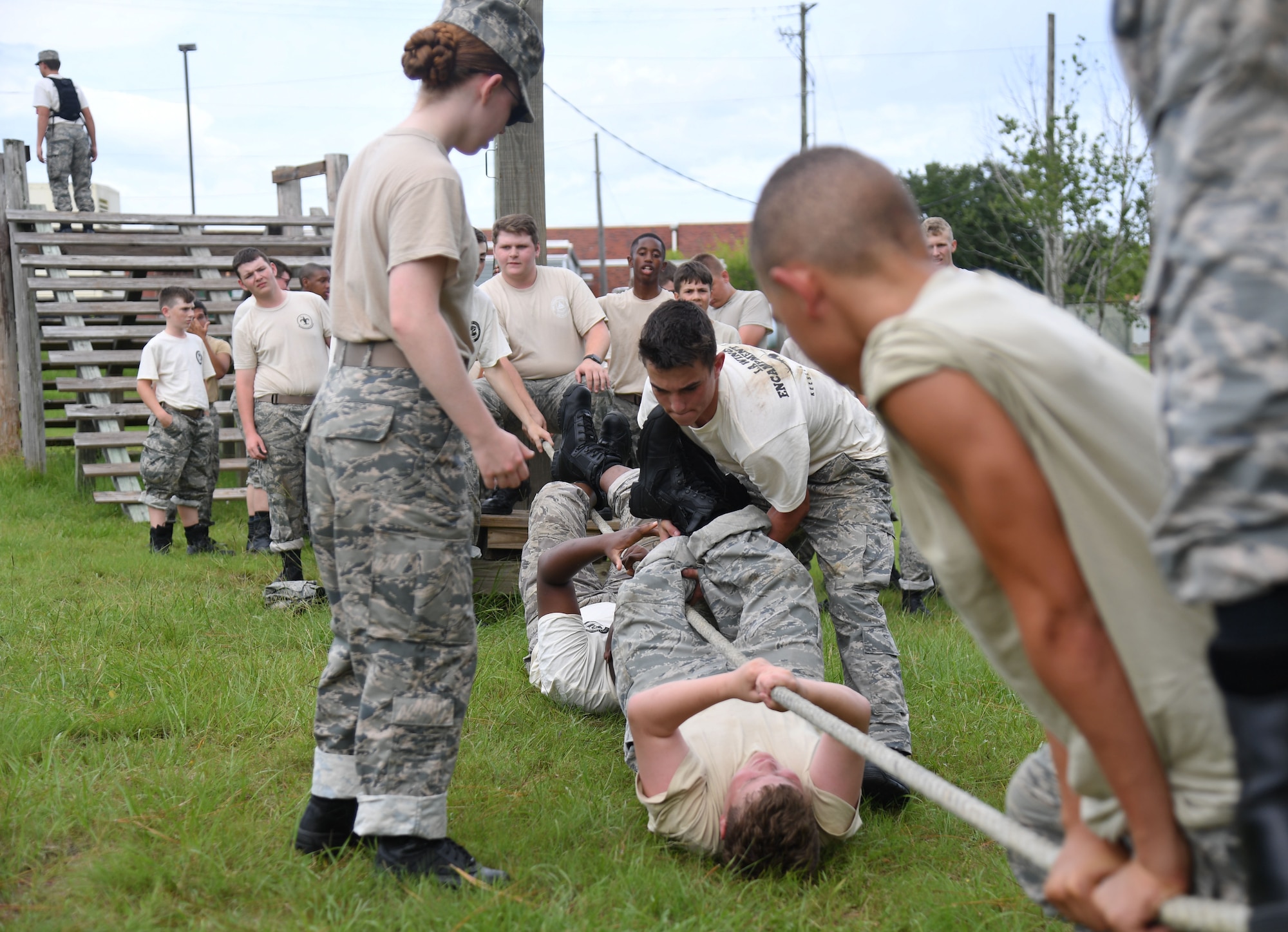 Louisiana Civil Air Patrol cadets participate in an obstacle course at Harrison Central High School at Gulfport, Mississippi, July 22, 2022. More than 50 cadets attended the Louisiana Wing Encampment at Keesler Air Force Base, Mississippi, from July 14-24. (U.S. Air Force photo by Kemberly Groue)