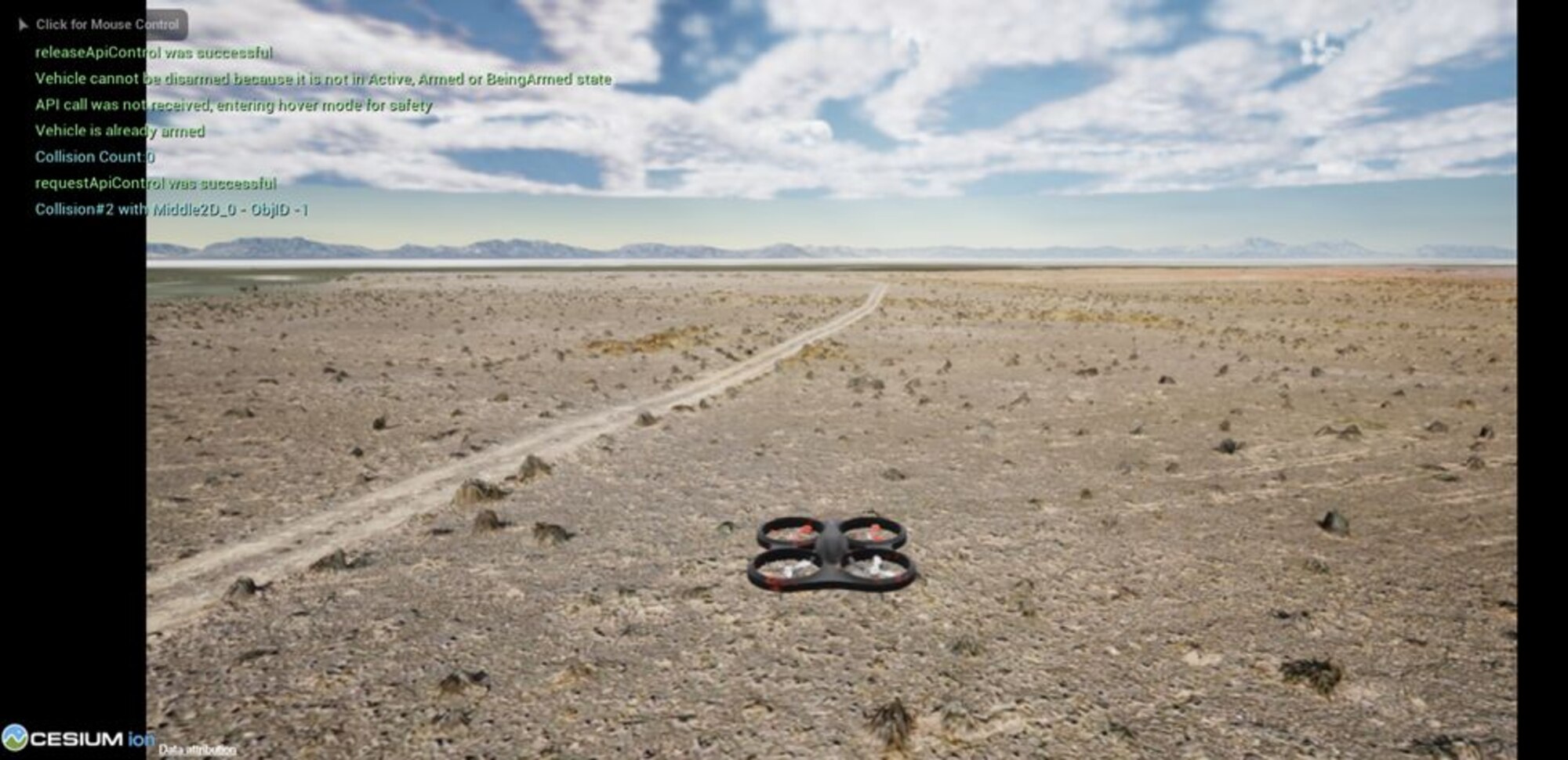 Digital recreation of drone flying over desert