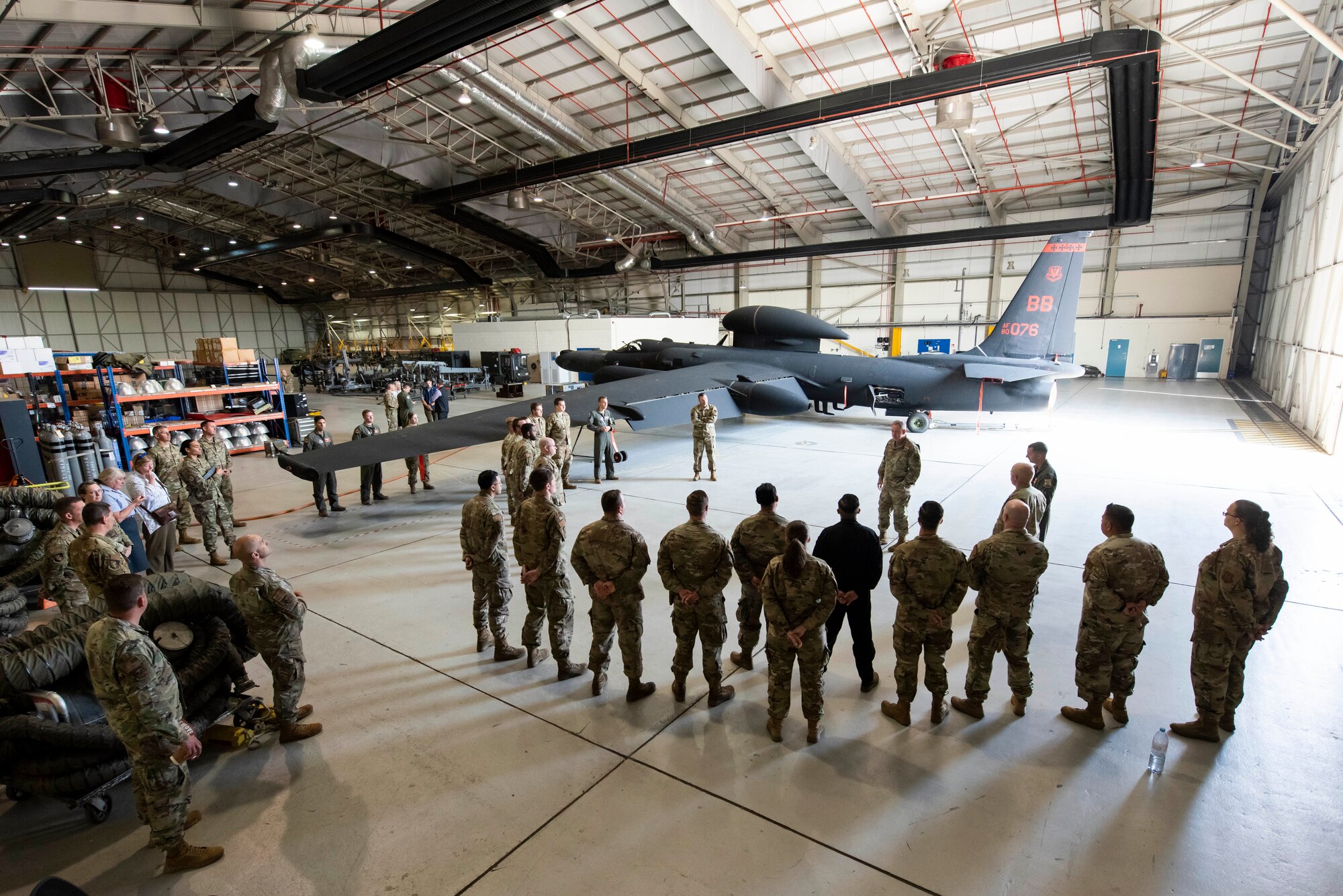 U.S. Air Force Gen. James B. Hecker, center, U.S. Air Forces in Europe and Air Forces Africa commander, talks with Airmen of the 99th Expeditionary Reconnaissance Squadron in front of a U-2 Dragon Lady, at Royal Air Force Fairford, England, July, 18, 2022. During his first visit to the 501st Combat Support Wing as the USAFE-AFAFRICA commander, Hecker met with several Airmen and received briefings about the wing’s mission and capabilities. (U.S. Air Force photo by Senior Airman Jennifer Zima)