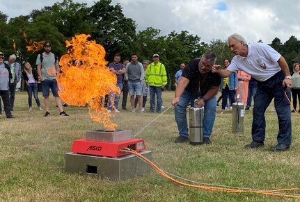 LRC Rheinland-Pfalz conducted an employee appreciation day, safety stand down day, and an employee recognition and team building day, July 1, and they started their day off with fire – albeit a simulated fire.