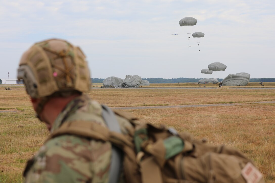 Soldiers with the 412th Civil Affairs Battalion conduct Airborne operations at annual training during Operation Viking at Joint Base Cape Cod, July 20, 2022. Operation Viking is an intense joint task force exercise designed to prepare Soldiers with realistic training simulating deployment of civil affairs units in direct support of a contingency operation in Africa.(U.S. Army 
photos by Spc. Mark Davis)