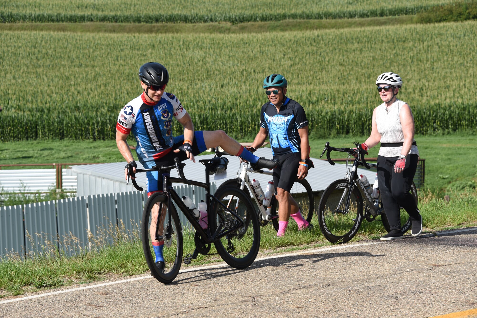 AFCT member gets off bike to speak to stopped cyclists