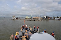 220725-G-XT974-1006
U.S. Coast Guard crew members assigned to the Famous-class medium endurance cutter USCGC Mohawk (WMEC 913) prepare to moor up in Banjul, Gambia, July 25, 2022. USCGC Mohawk is on a scheduled deployment in the U.S. Naval Forces Africa area of operations, employed by U.S. Sixth Fleet to defend U.S., allied, and partner interests. (U.S. Coast Guard photo by Petty Officer 3rd Class Jessica Fontenette)
