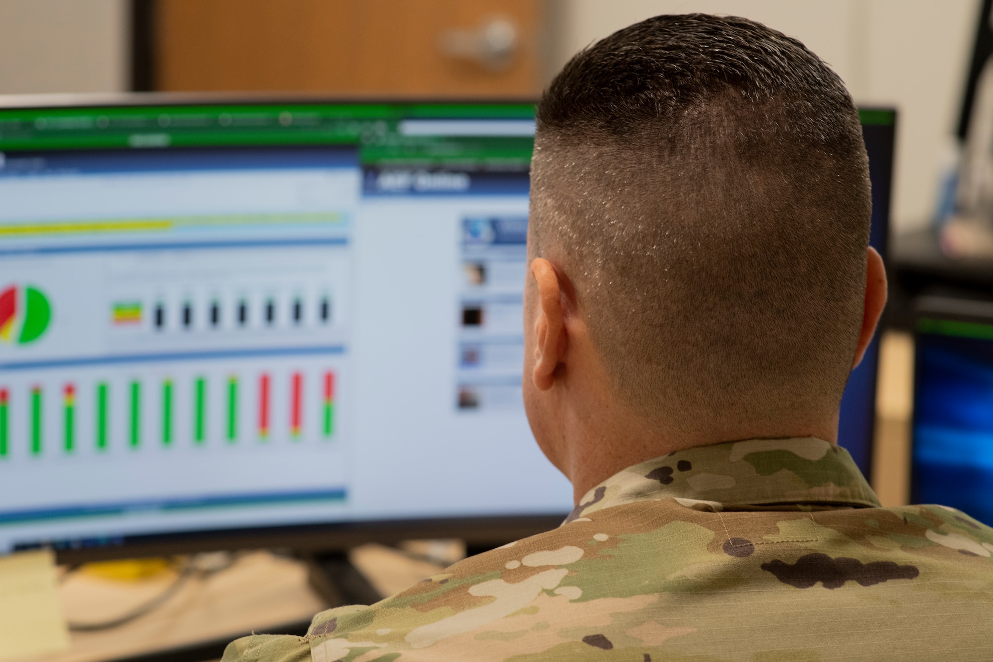 U.S. Air Force Tech. Sgt. Robert Semcho, 325th Logistics Readiness Squadron unit deployment manager, reviews the Commander Toolkit, a web-based tracking program used to track unit readiness, at Tyndall Air Force Base, Florida, July 15, 2022. UDMs use the CC Toolkit to ensure their unit is deployment ready, including annual training, medical appointments and physical fitness assessments.  (U.S. Air Force photo by Staff Sgt. Cheyenne Lewis)