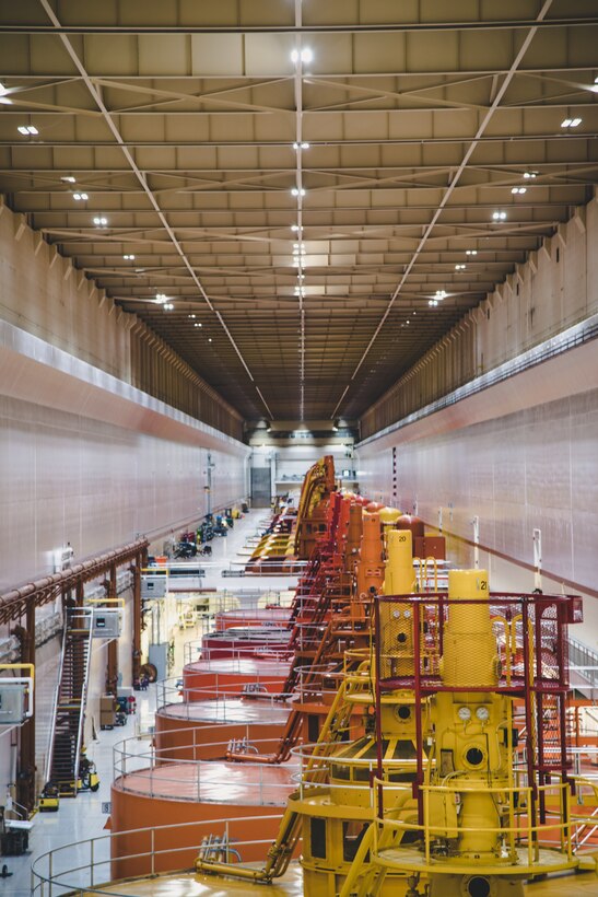 The Dalles Dam generates power with its 22 hydropower generators, using the Columbia River.