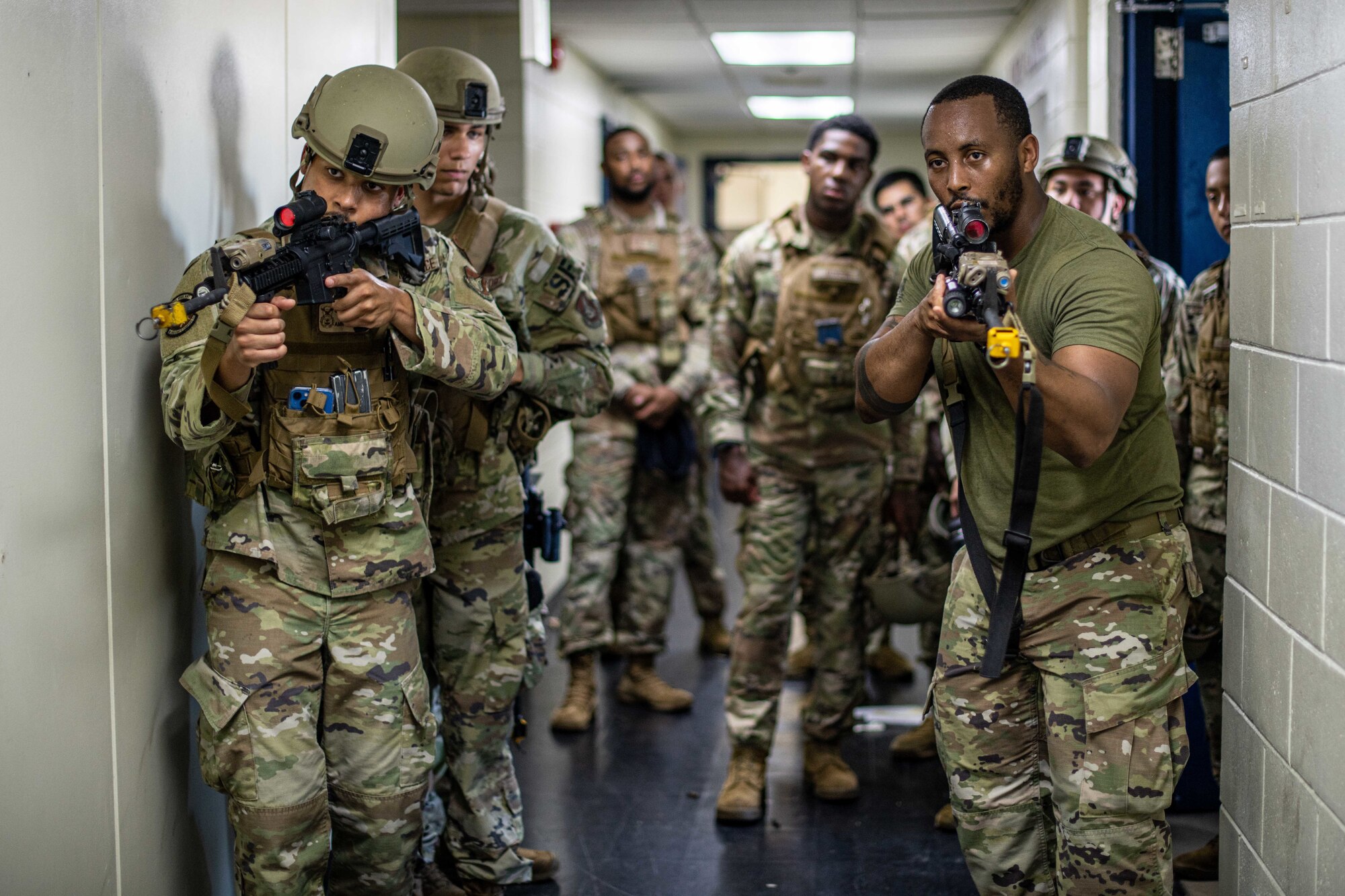 Airmen practice clearing a room.