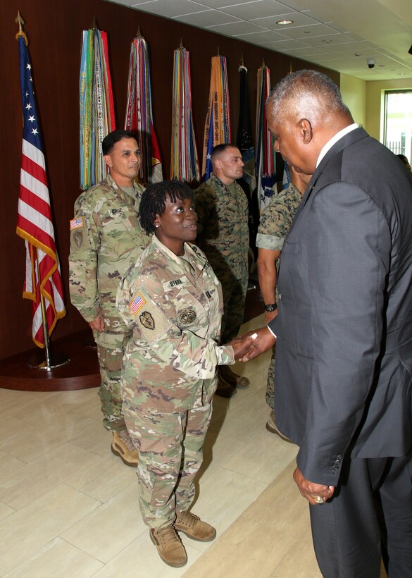 Secretary of Defense Lloyd. J. Austin III speaks with service members assigned to U.S. Southern Command, July 25, 2022.
