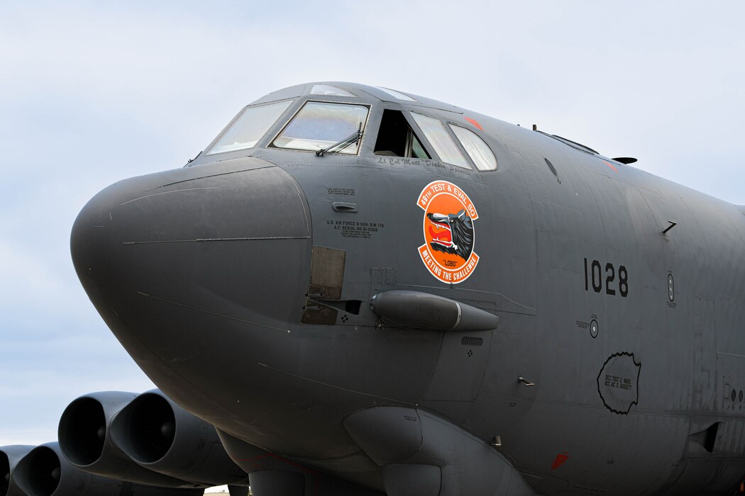 A B-52H Stratofortress assigned to 49th Test and Evaluation Squadron “Wolfpack” recently participated in the B-52 Minot Roadshow at Minot Air Force Base, N.D. During the event, the 49th TES integrated with 340th Weapons Squadron, 69th Bomb Squadron, and 23rd Bomb Squadron where they executed combined sorties allowing for close collaboration and validation of Tactics, Techniques, and Procedures previously developed by the TES and WPS through integrated flight test. (U.S. Air Force photo by Airman 1st Class Alexander Nottingham)