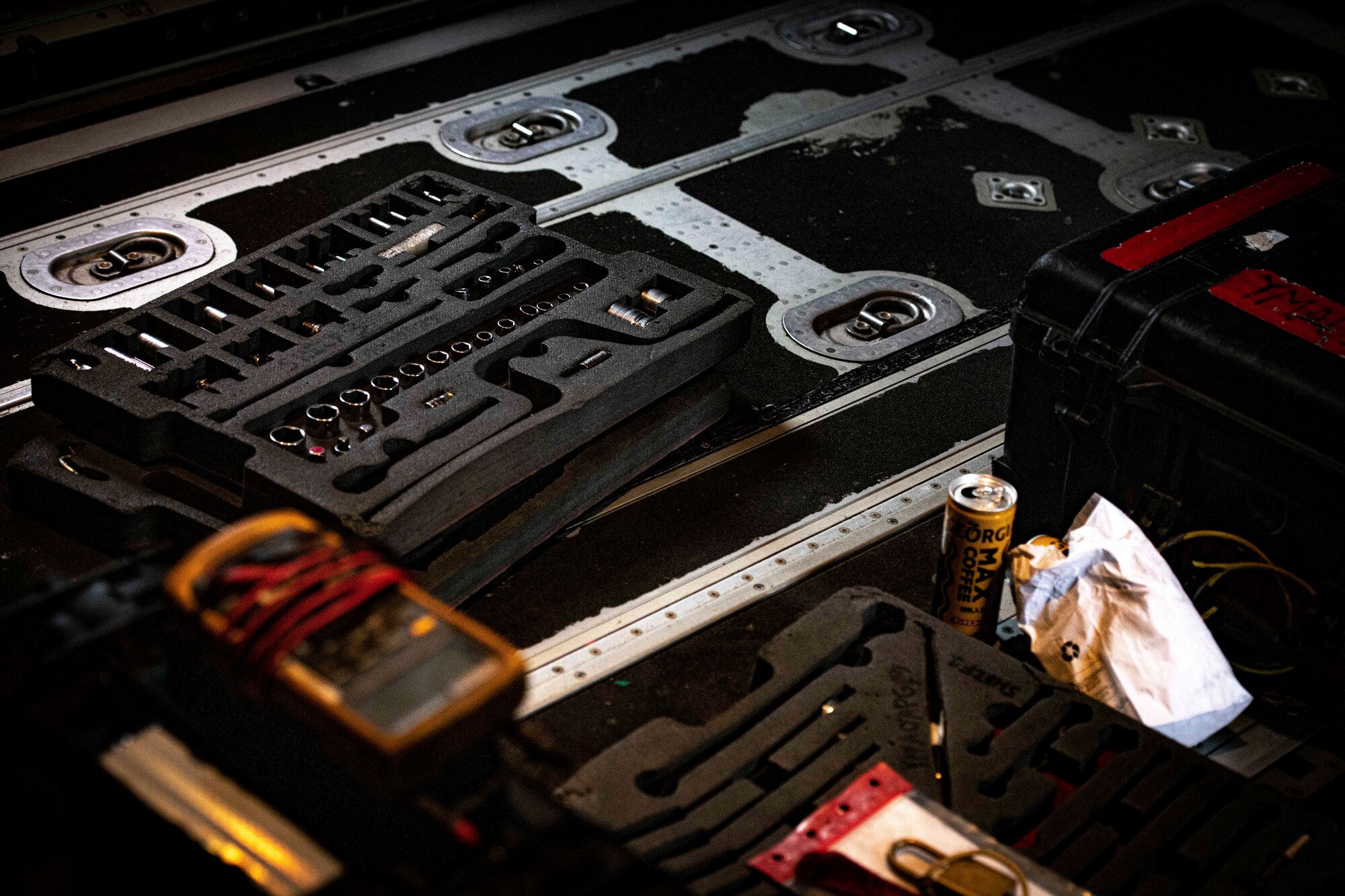 Aircraft maintenance tools utilized by 374th Aircraft Maintenance Airmen lay on a tray at Yokota Air Base, Japan, July 26, 2022.