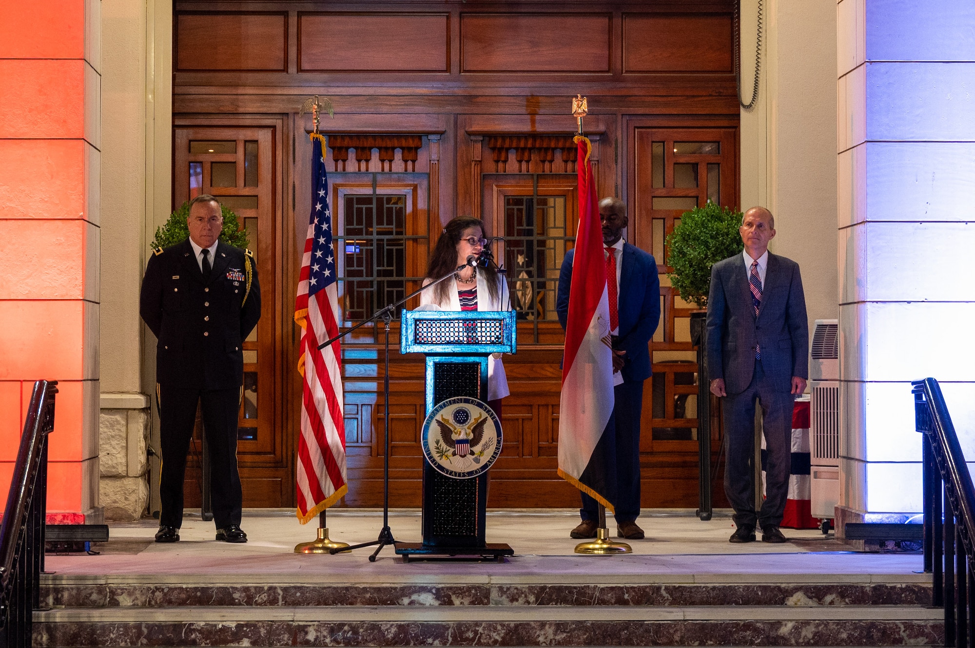 Nicole Shampaine, U.S. Embassy-Egypt Chargé d’Affaires, speaks at the U.S. Embassy-Egypt Independence Day celebration in Cairo, Egypt, July 20, 2022.