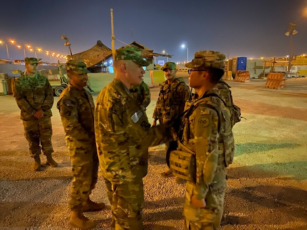 U.S. Army Central Leadership Tours ARCENT AOR.  Lt.  Gen. Patrick D. Frank, who assumed command of U.S. Army Central 7 July, 2022, and CSM Jacinto Garza, tour ARCENT AOR to meet with deployed Soldiers.