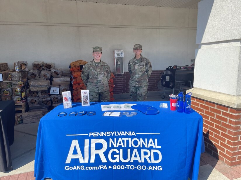 Pennsylvania Air National Guard Master Sgt. Rachel M. Ali (right) and Tech. Sgt. Shawna Belusko (left), both Production Recruiters with the 111th Attack Wing based at Biddle Air National Guard Base in Horsham, Pennsylvania were on hand to support a food drive led by the Warminster Food Bank at a local supermarket in Warminster, Pennsylvania. The event, dubbed “Stuff the Humvee,” helped the food bank gather more than 2000 pounds of non-perishable food items to support families in need in the surrounding communities. (Photo courtesy of the Pennsylvania Air National Guard)