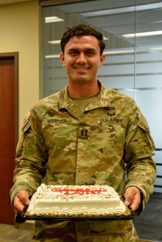 U.S. Army Corps of Engineers aide-de-camp Capt. Kyle Werner returned from the Army’s Basic Airborne Course, as he prepares for his next assignment in Fort Bragg, NC.
