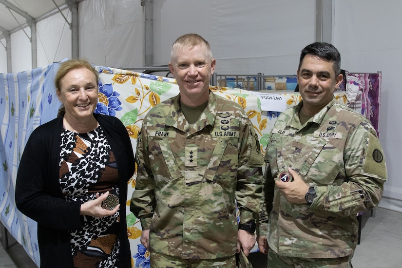 Lt. Gen. Patrick D. Frank, who assumed command of U.S. Army Central July 7, 2022, and Command Sgt. Maj. Jacinto Garza, met with the Soldiers of Task Force Liberty at Camp As Sayliyah, Qatar.