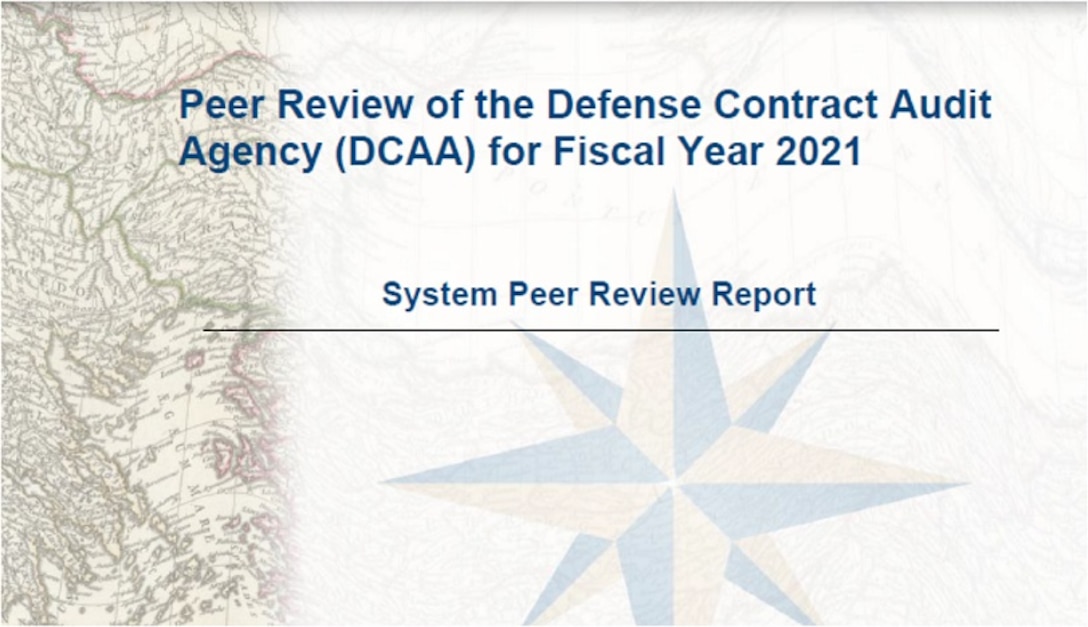 report cover with compass points and map background with words peer review of dcaa for fy2021. system peer review report