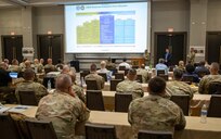 Joint Task Force Civil Support commanding general, U.S. Army Maj. Gen. Jeff Van speaks to local, state, federal, academic, U.S. military, private sector and international homeland defense and defense support of civil authority partners in Philadelphia, during the Task Force 46 Multi-Domain Operations Dense Urban Terrain Exercise 2022, July 26, 2022.