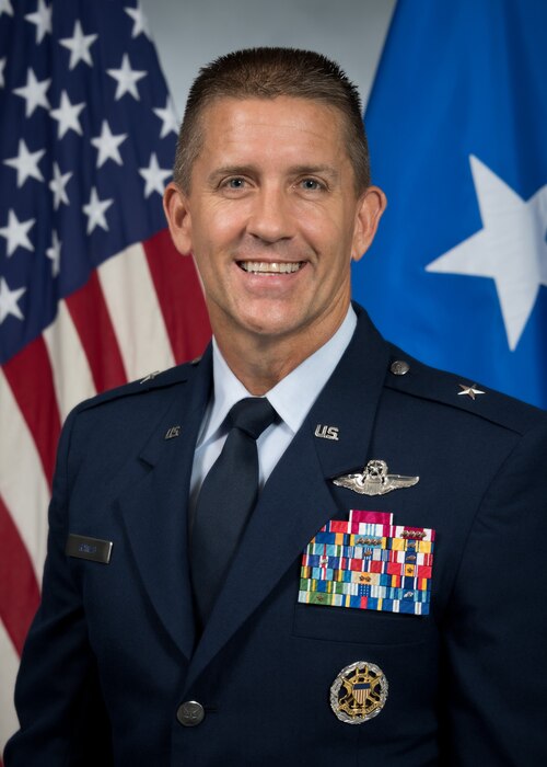 Maxwell AFB, Ala. - Official portrait of Brig. Gen. Michael T. Rawls, Commandant, Air War College, taken Sep. 29, 2021.  (US Air Force photo by Melanie Rodgers Cox/Released)