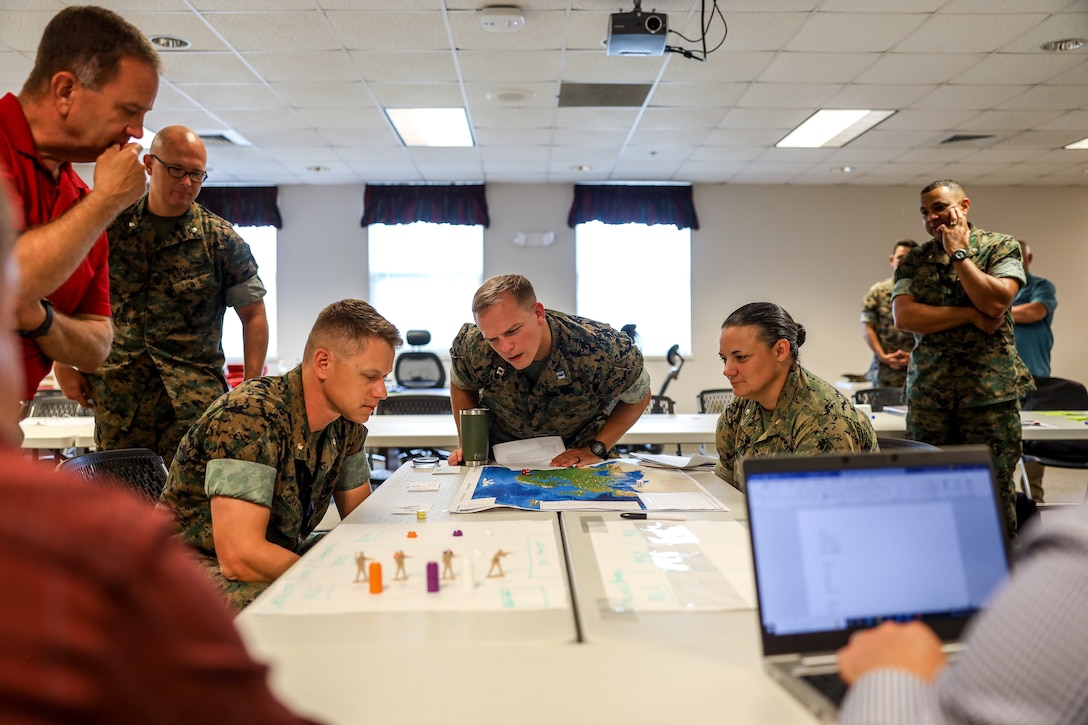U.S. Marines with II Marine Expeditionary Force attend the Basic Analytic Wargaming Course on Marine Corps Base Camp Lejeune, N.C., July 22, 2022. The BAWC is a 5-day course that provides students a hands-on experience with designing, developing, executing, and analyzing wargames. Wargames are a form of strategy game and essential to applying Marine Corps concepts of the 21st century, replicating or creating military scenarios that assists military personnel to train the mind in the art of strategic thinking.