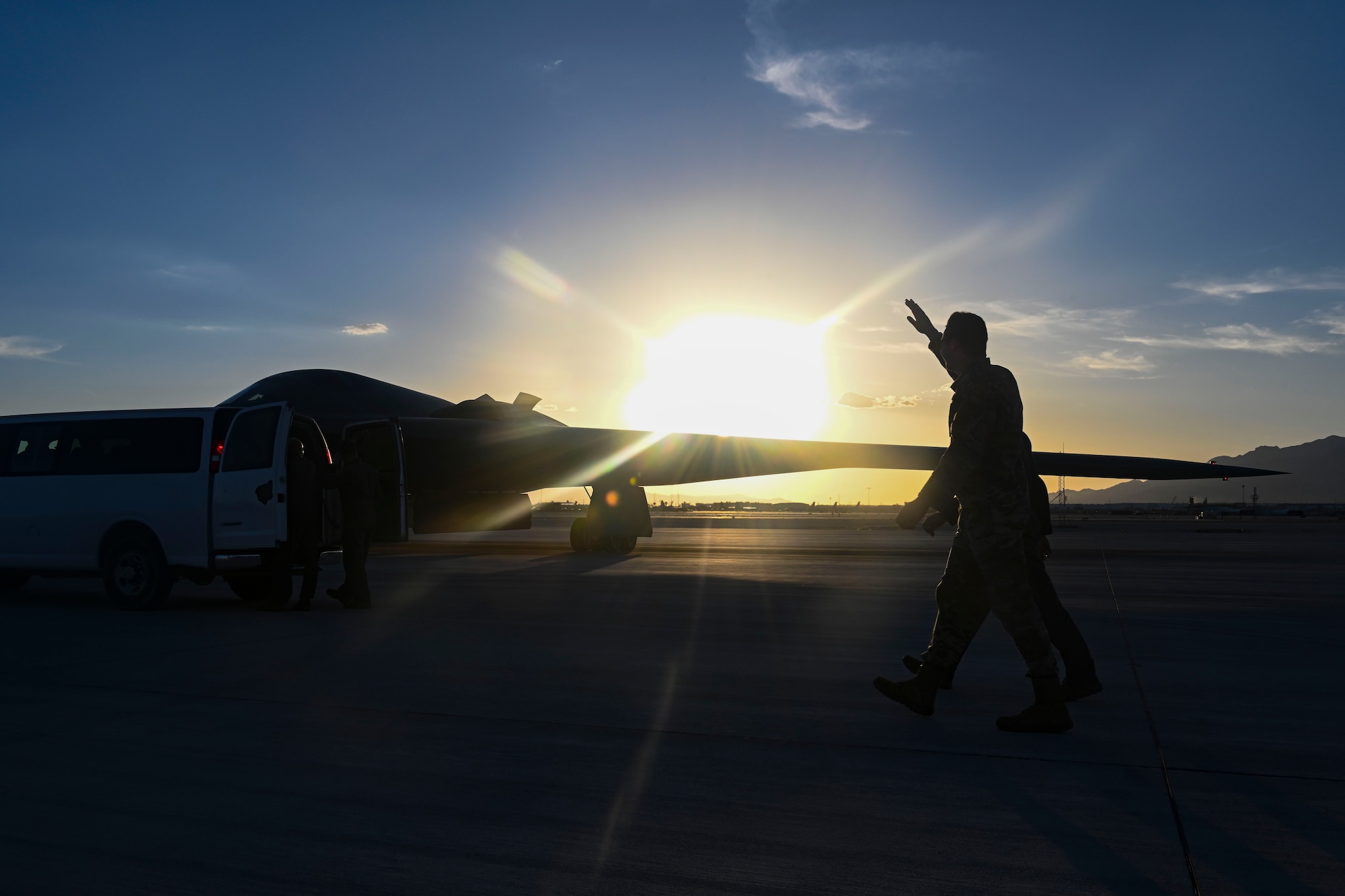 U.S. Air Force B-2 Spirit pilots from the 509th Bomb Wing assigned to the 325th Weapons School prepare for takeoff at Nellis Air Force Base, Nevada, June 6, 2022. Weapons School Integration is a graduate level training program involving students from every WPS unit, giving them a unique experience with large-fore joint operations. WSINT includes mission planning cells, realistic training scenarios, integration between multiple different airframes and in-depth debriefing. (U.S. Air Force photo by Staff Sgt. Alexandria Lee)