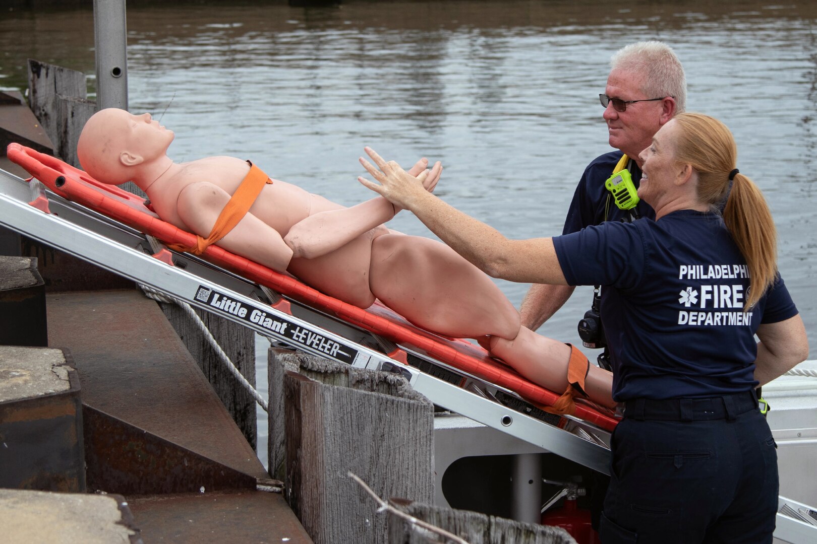Delivering a notional victim to mass casualty decontamination personnel