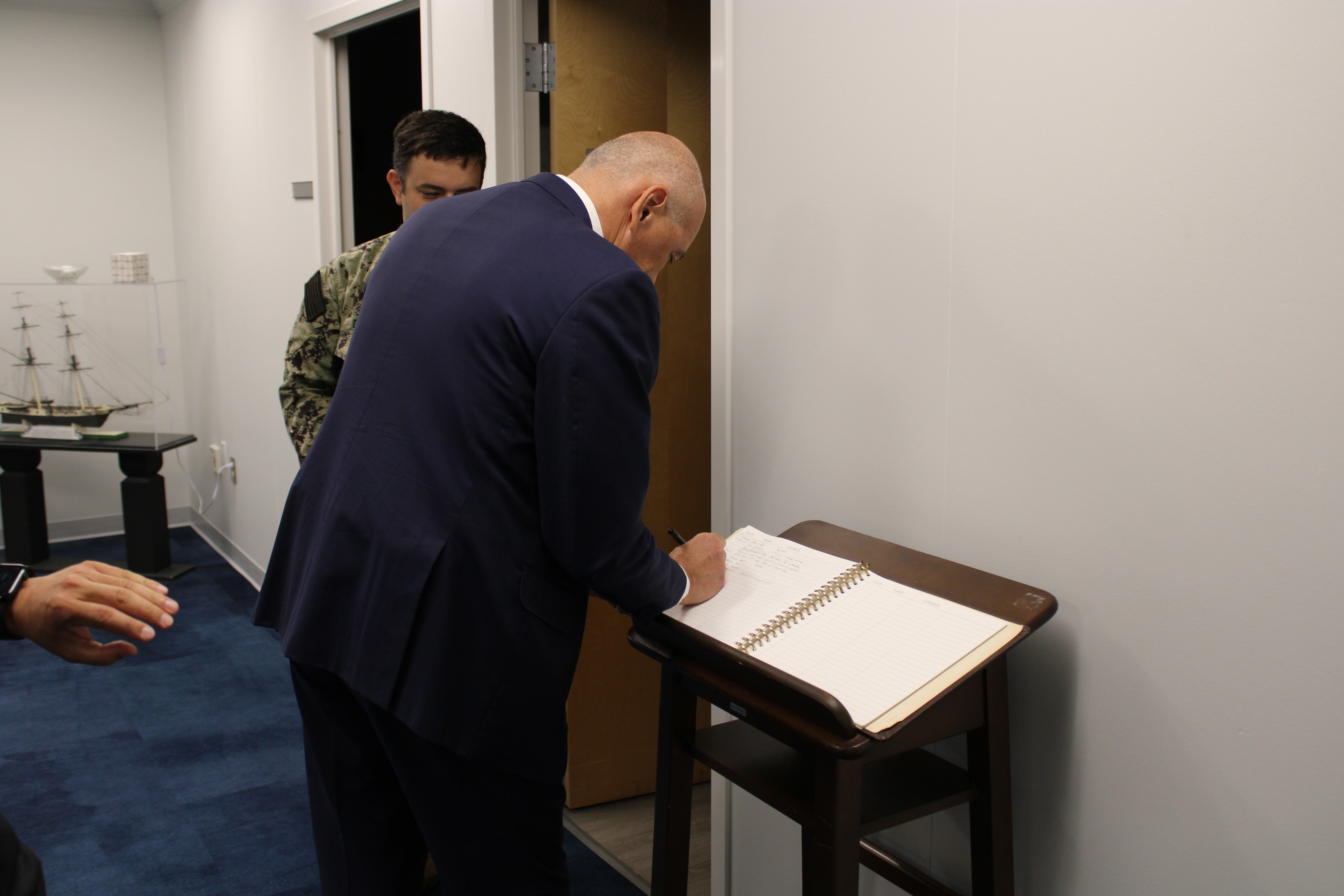 STENNIS SPACE CENTER, Miss.-----Rear Admiral (Ret) Luigi Sinapi, Director International Hydrography Organization and Mr. Sankil Lee, Counselor for Oceans and Fisheries, Embassy of the Republic of Korea visit Naval Oceanography for command overview and engage Navy hydrographic survey capabilities at Stennis Space Center.

Sinapi and Lee signed the Naval Oceanography at Stennis guest book that spans back over 30-years.