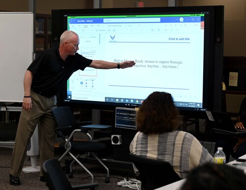 a man presents to a group