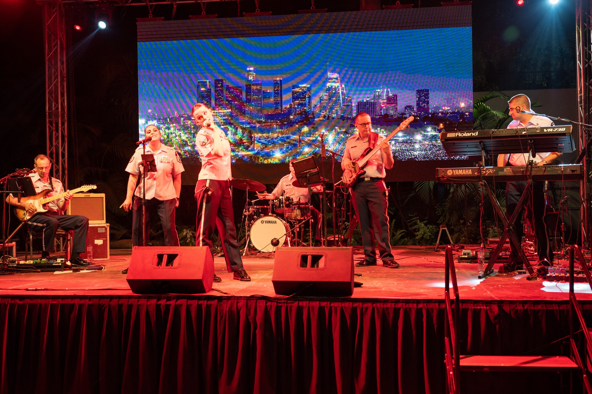 The Air Forces Central band performs at the U.S. Embassy-Egypt Independence Day celebration in Cairo, Egypt, July 20, 2022.