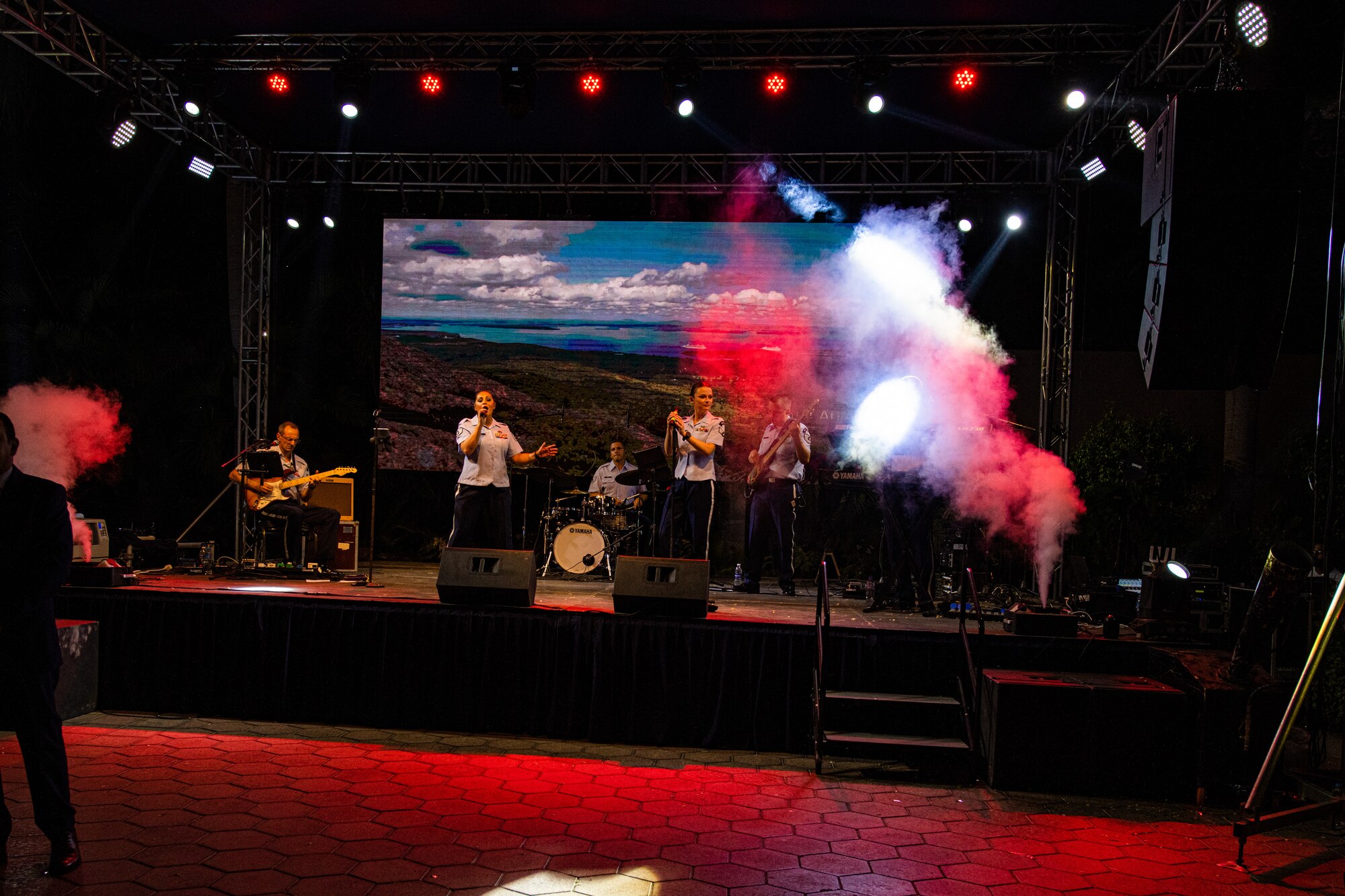 The Air Forces Central Band performs at the U.S. Embassy-Egypt Independence Day celebration in Cairo, Egypt, July 20, 2022.