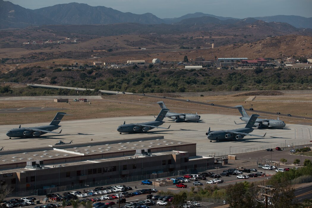 1st Marine Division exercise to enhance their expeditionary operations in a joint-training environment. This was the first time MCAS Camp Pendleton staged five Globemaster III aircraft on the air station at the same time.