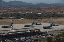 1st Marine Division exercise to enhance their expeditionary operations in a joint-training environment. This was the first time MCAS Camp Pendleton staged five Globemaster III aircraft on the air station at the same time.
