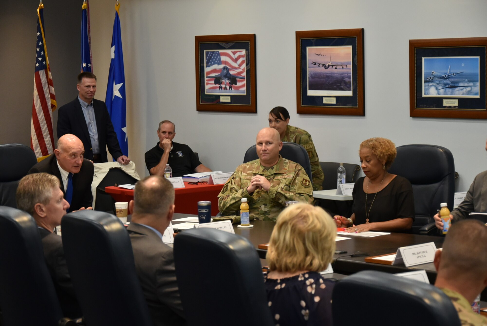 Air Force Sustainment Center Command Team Members and Senior Leaders attend the Space Executive Course, presented by the National Security Space Institute, at AFSC Headquarters, Tinker Air Force Base, Okla., here, July 14, 2022. The SEC is a two-day course that provides senior members of the DOD, other U.S. government agencies, and allied nations with an overview of the U.S. Space Force at the executive level.