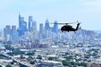 A UH-60 Black Hawk helicopter from the Pennsylvania National Guard’s 28th Expeditionary Combat Aviation Brigade flies over Philadelphia during a recent Dense Urban Terrain exercise. The exercise, which ran from July 25 to 29, was conducted by Task Force 46, a 600-personnel chemical, biological, radiological or nuclear (CBRN) response element, comprised of National Guard units from states across the country.