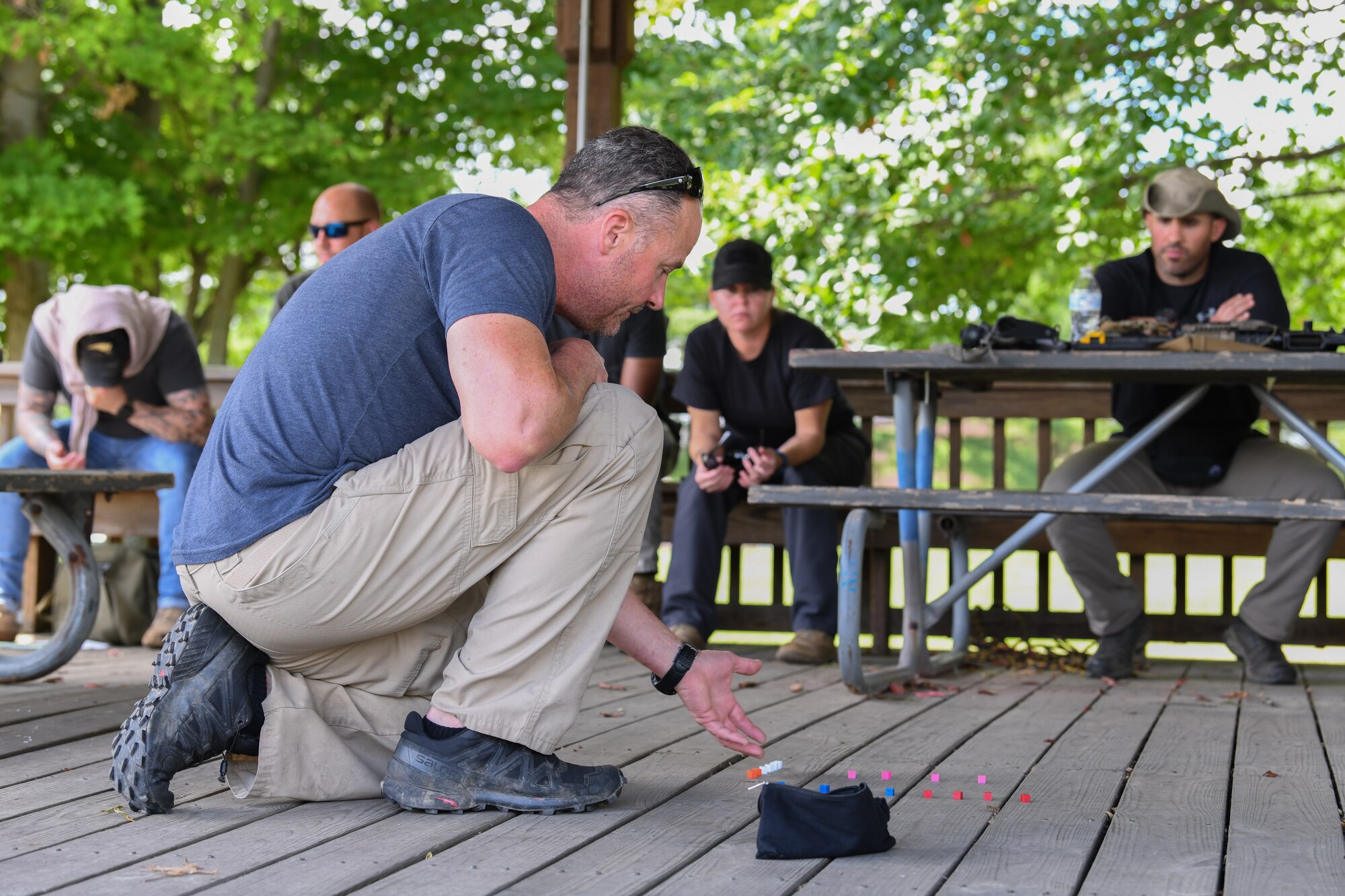 Master Sgt. Jeremy Bryner, an Integrated Defense Leadership Course Instructor assigned to the 910th Security Forces Squadron, teaches a lead tactical squad movement course, July 25, 2022, at Youngstown Air Reserve Station, Ohio.