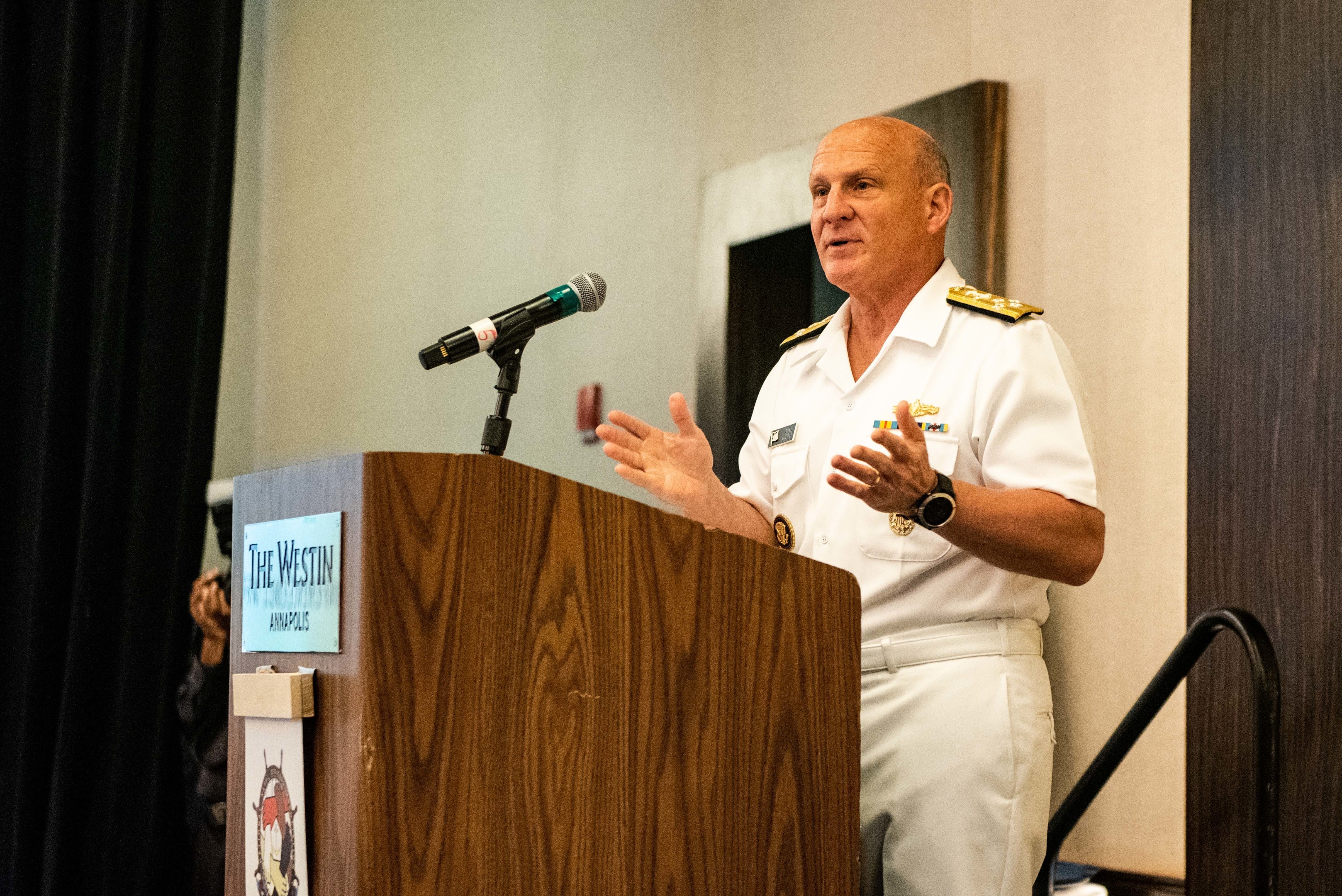 Chief of Naval Operations Adm. Mike Gilday speaks to the National Naval Officers Association (NNOA) during their 50th Anniversary Symposium Awards Luncheon held at the Westin Hotel in Annapolis, Md., July 27.