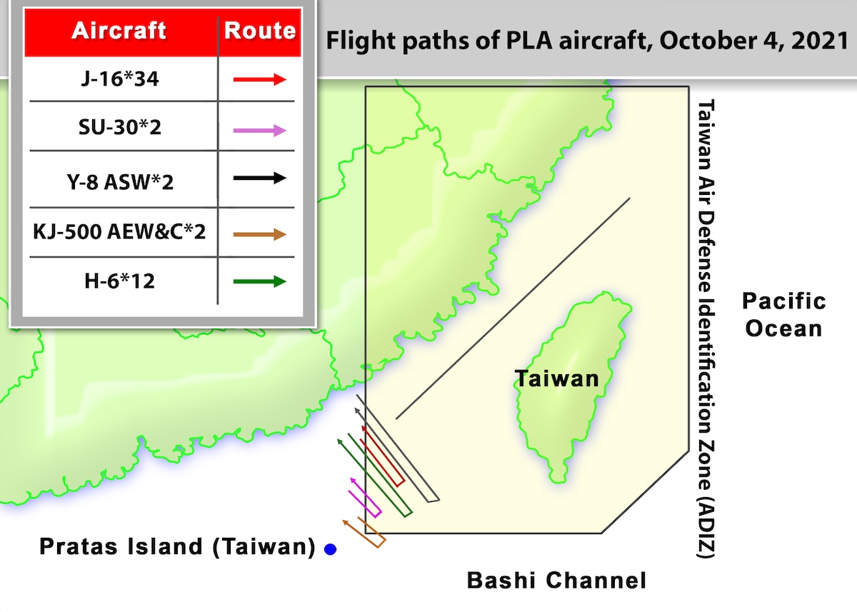 PLAAF flight paths 4 October 2021