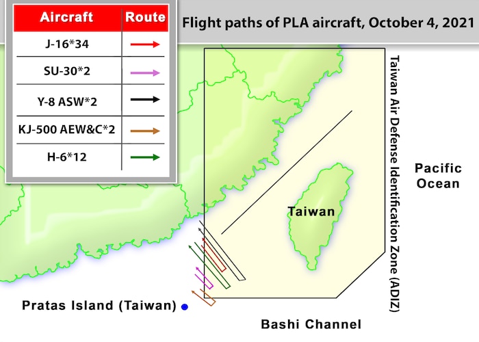 PLAAF flight paths 4 October 2021