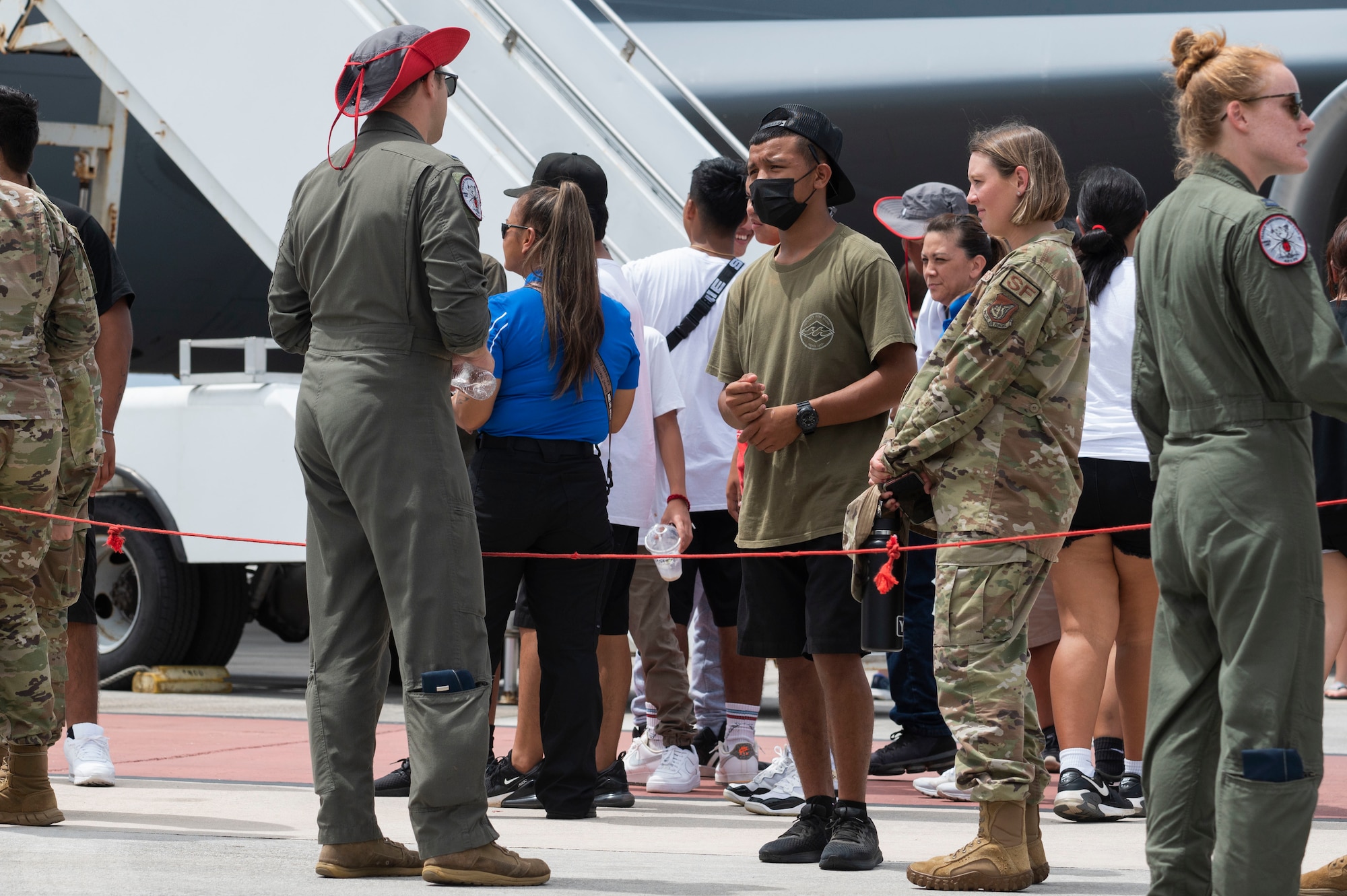 A pilot talking to people