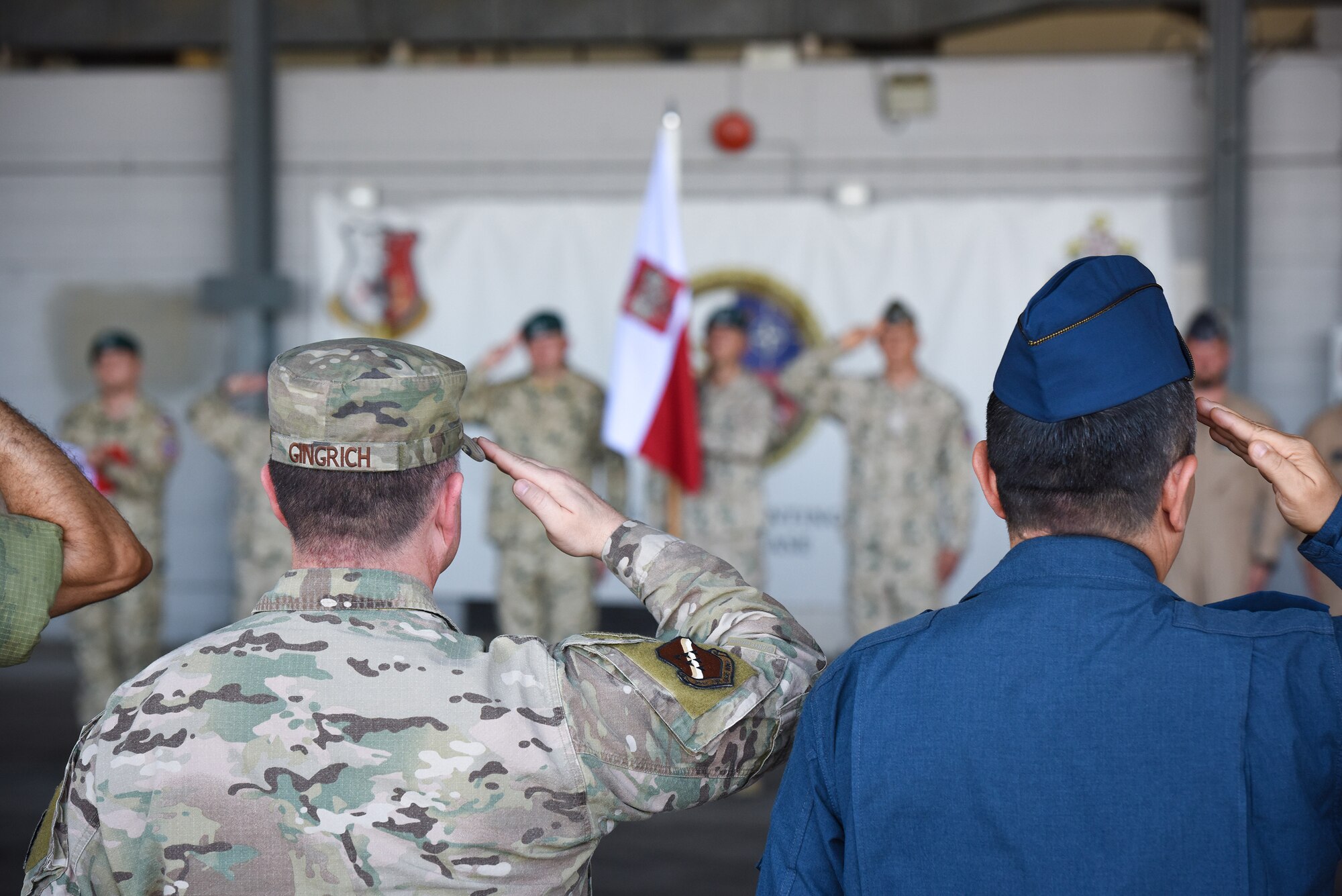 Members of the Polish Military Contingent participate in a change of command ceremony at Incirlik Air Base, Turkey, May 27, 2022.