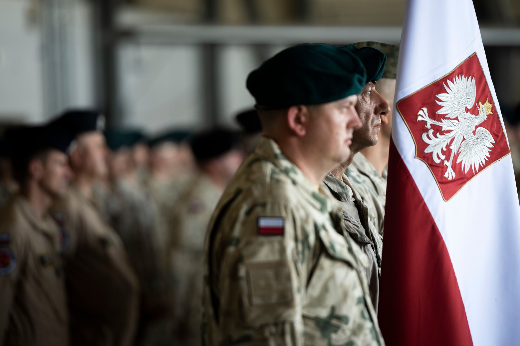 Members of the Polish Military Contingent participate in a change of command ceremony at Incirlik Air Base, Turkey, May 27, 2022.