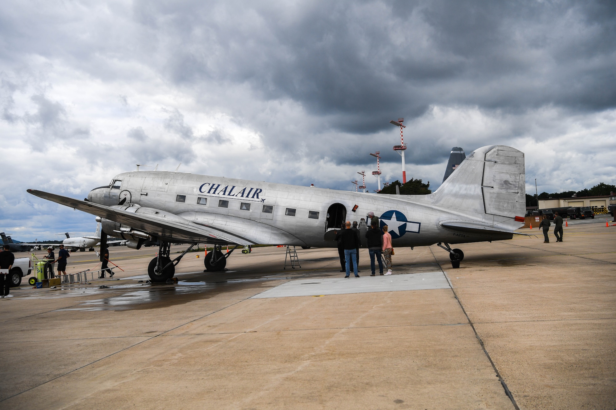 Aircraft are displayed on flightline.