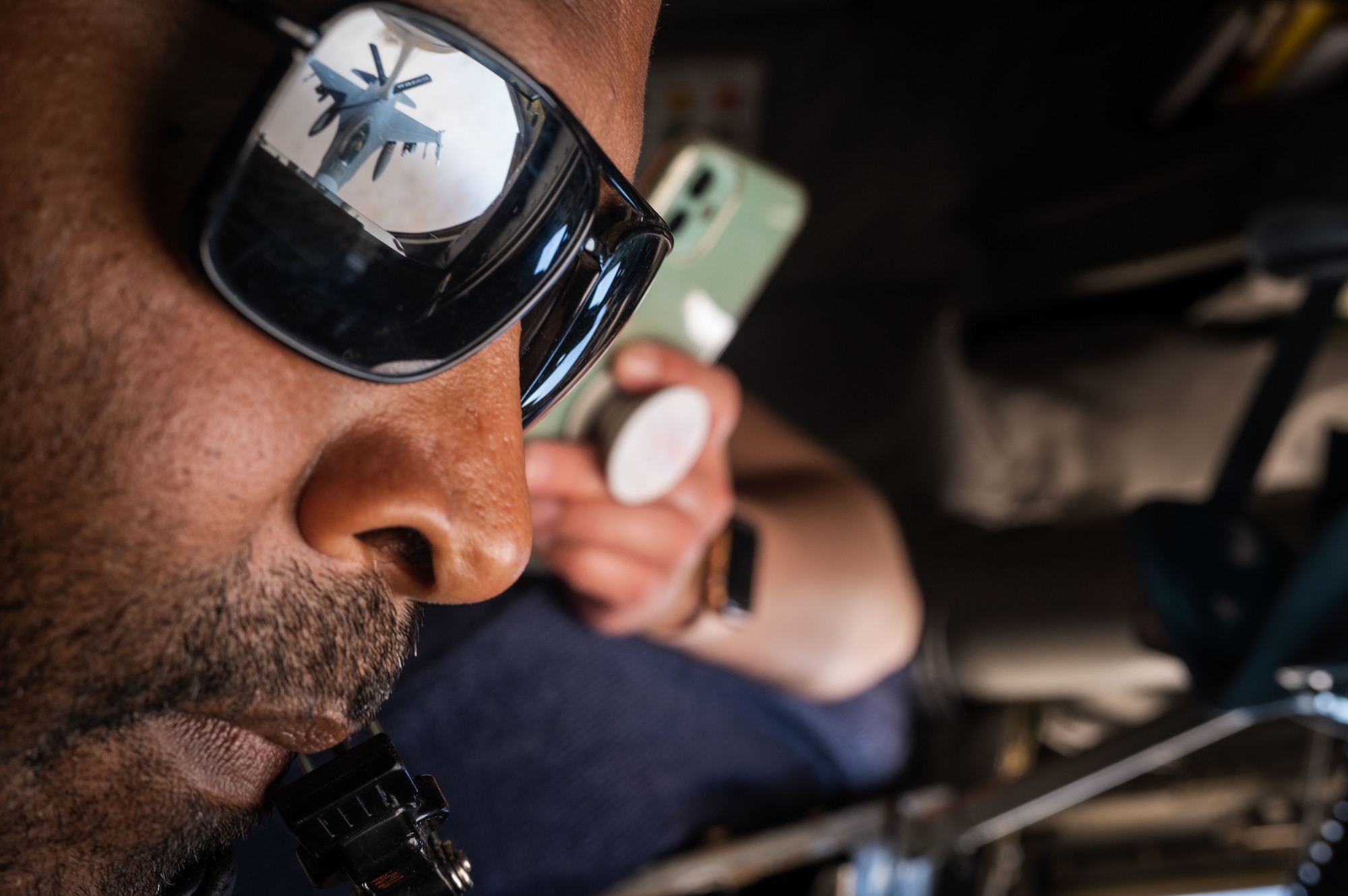 U.S. Air Force Tech. Sgt. Manoel Robinson, 340th Expeditionary Air Refueling Squadron aerial refueling specialist, refuels a U.S. Air Force F-16 Fighting Falcon over southwest Asia, May 16, 2022 during exercise Accurate Test 22. U.S. participation in exercises such as these reassures our coalition and regional partners and allies of our commitment to the security and stability of this region. (U.S. Air Force photo by Staff Sgt. Charles T. Fultz)