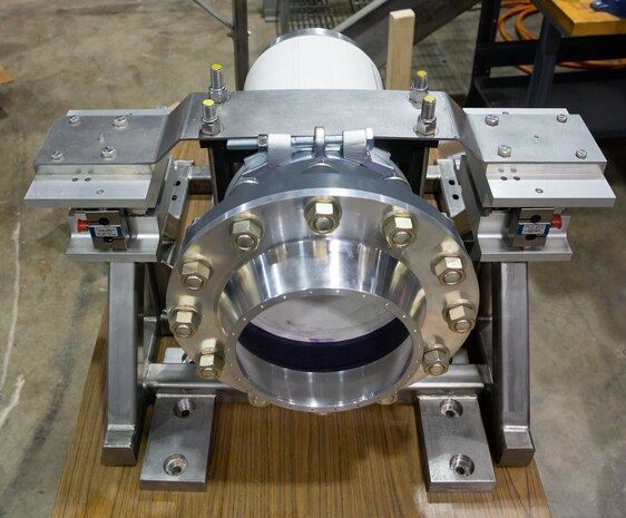 A small engine test stand sits, March 9, 2022, in the Propulsion Research Facility at the University of Tennessee Space Institute