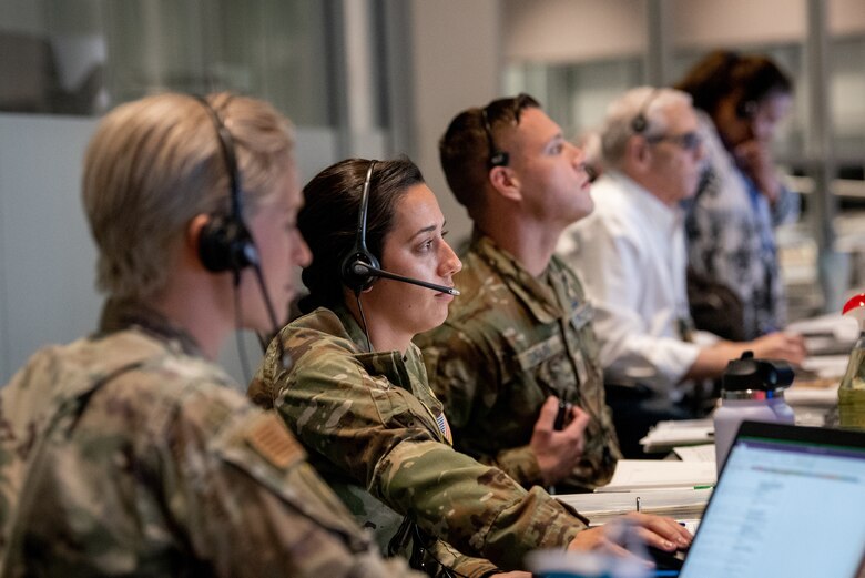 The 1st Range Operations Squadron range operations commanders manage operations inside the Morrell Operations Center in support of the Orbital Flight Test 2 launch, May 19, 2022, Cape Canaveral Space Force Station, Fla. The MOC supports every space launch from CCSFS and Kennedy Space Center. (U.S. Space Force photo by Senior Airman Dakota Raub)