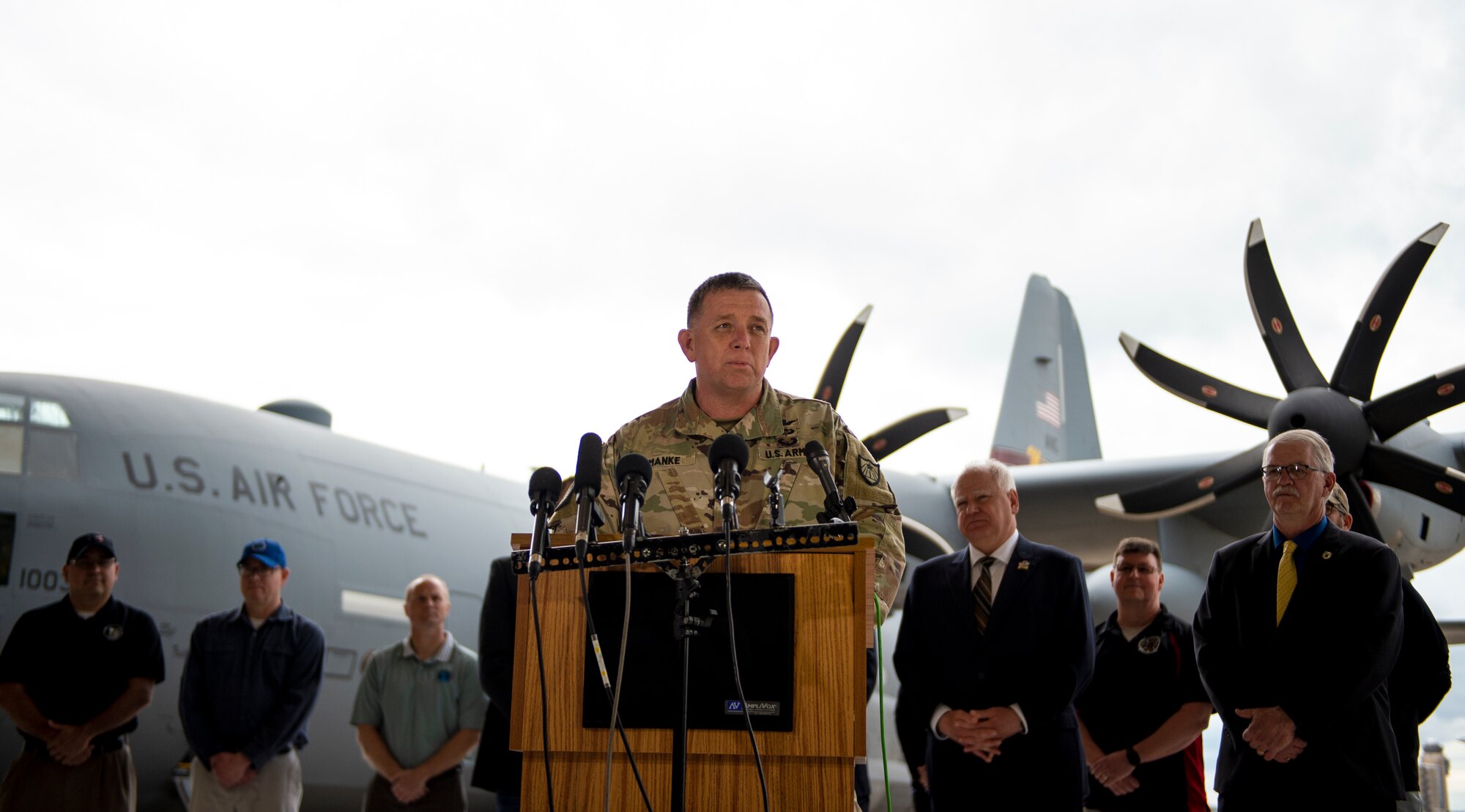 U.S. Army Maj. Gen. Shawn Manke, The Adjutant General of Minnesota, talks to the press in St. Paul, Minn., May 31, 2022.