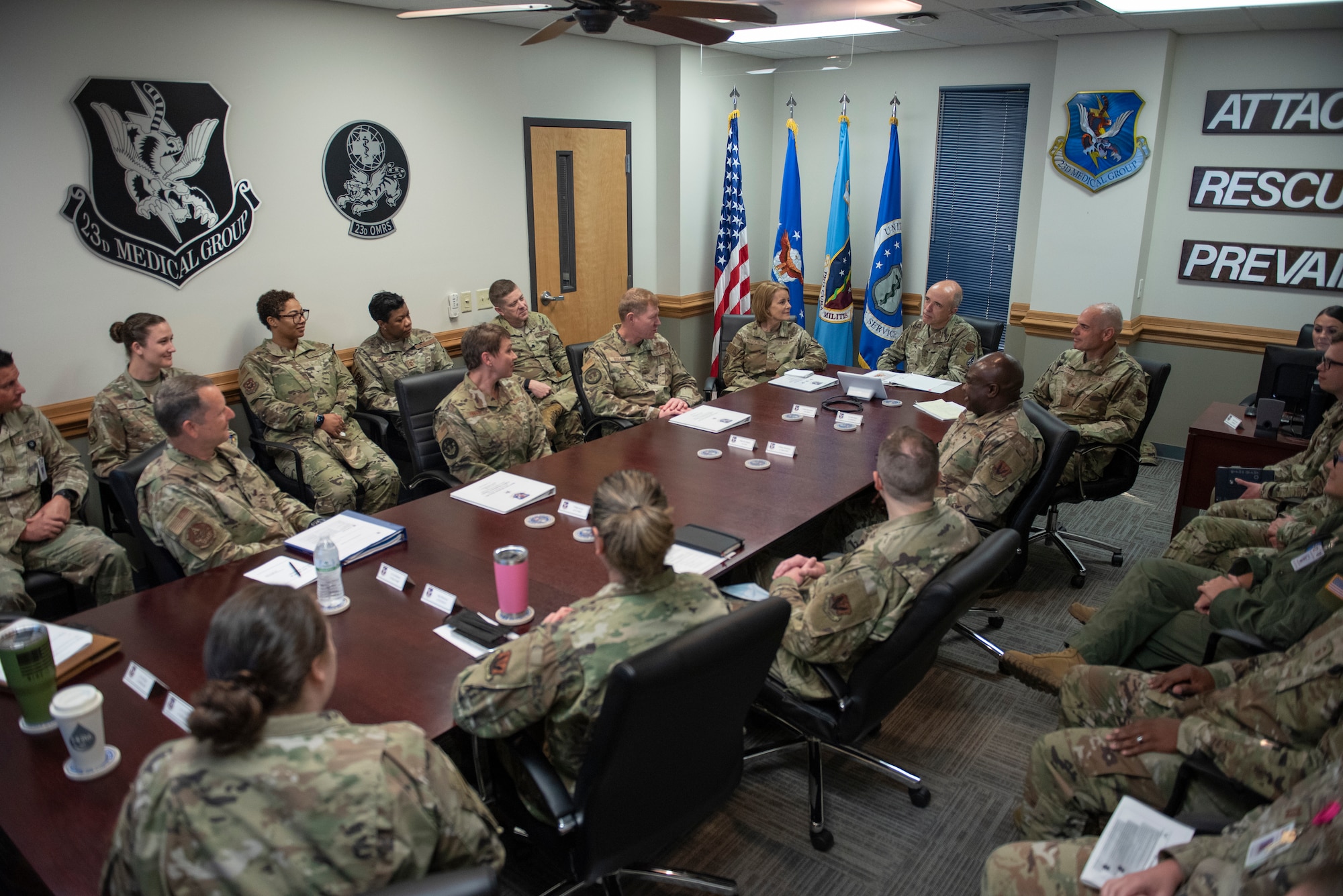 group of people talking at a table