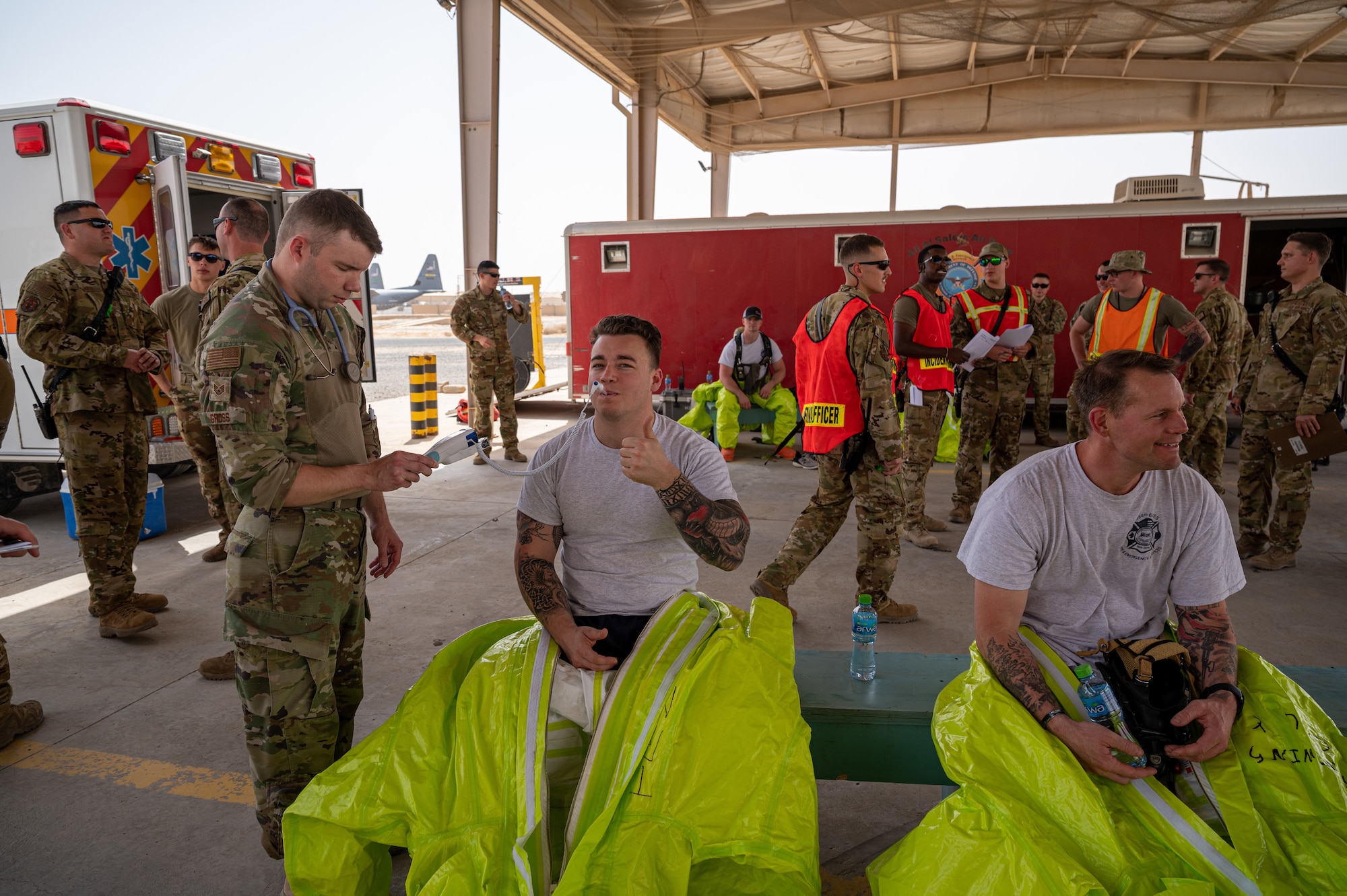 The 386th Expeditionary Civil Engineer Squadron Fire Department conducts certification evaluations for hazardous materials incident commanders and technicians.  Depending on the type of incident that may occur at Ali Al Salem Air Base, Kuwait, the fire department may work with emergency management, bioenvironmental, security forces and explosive ordnance disposal.