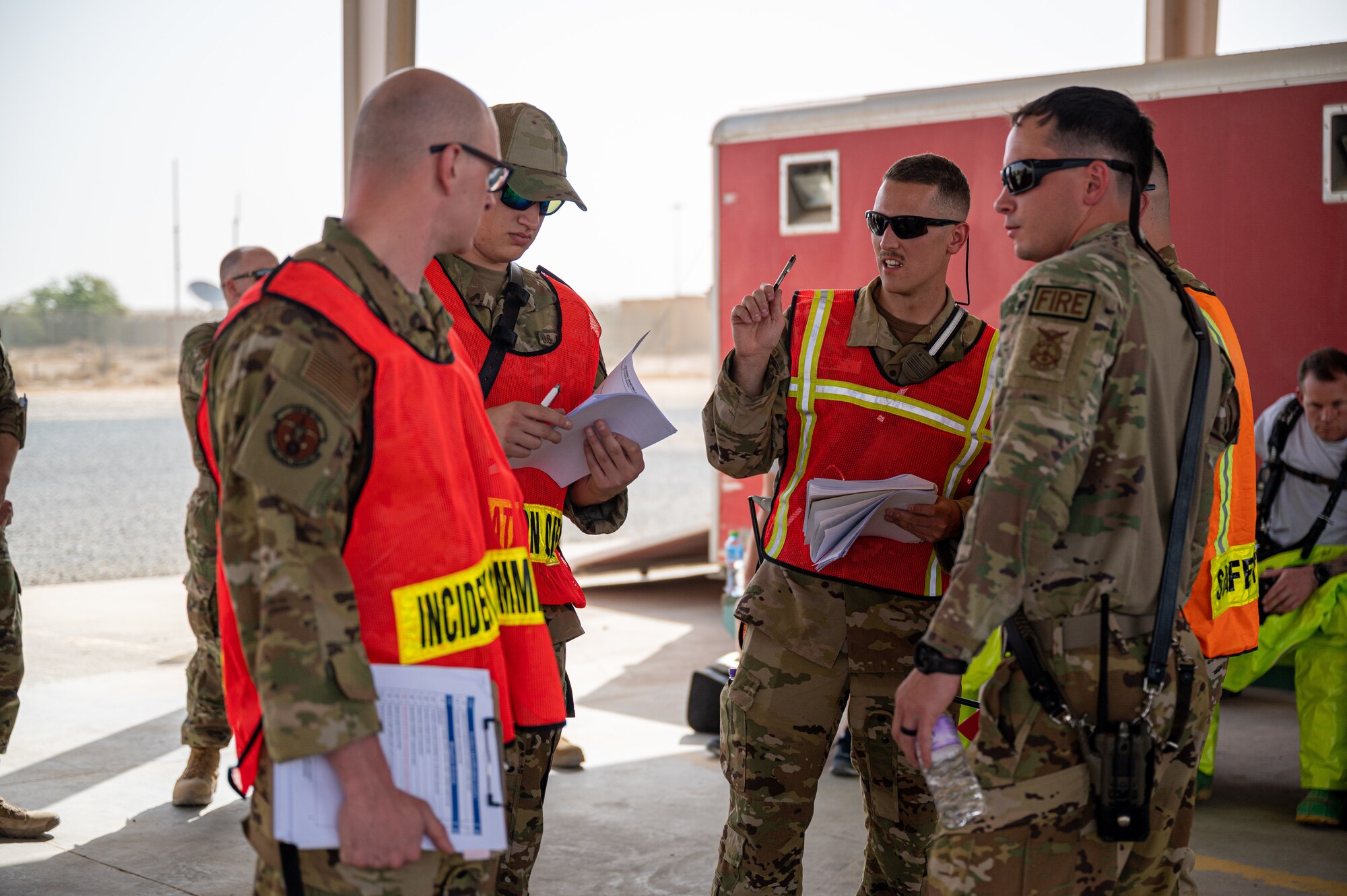 The 386th Expeditionary Civil Engineer Squadron Fire Department conducts certification evaluations for hazardous materials incident commanders and technicians.  Depending on the type of incident that may occur at Ali Al Salem Air Base, Kuwait, the fire department may work with emergency management, bioenvironmental, security forces and explosive ordnance disposal.