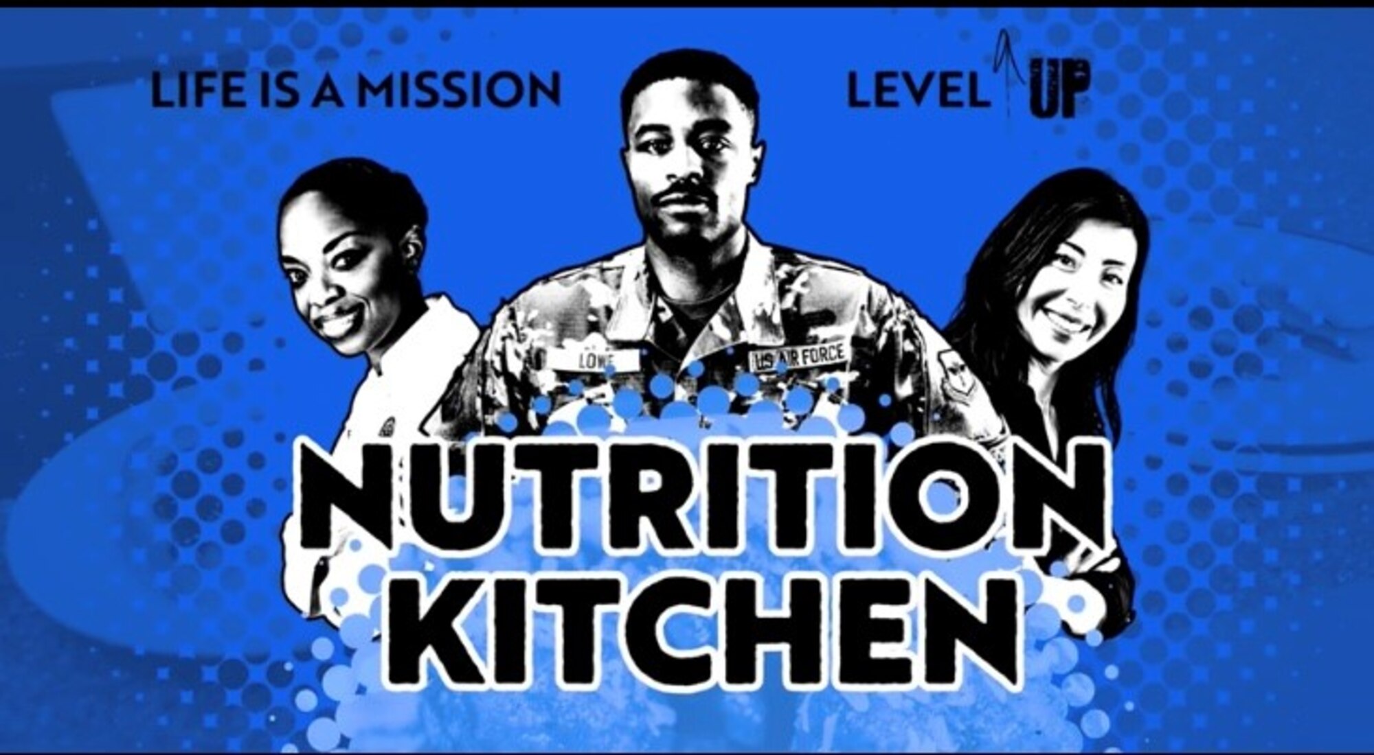 Graphic of three people with text.