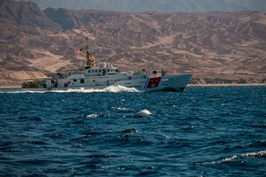 220213-N-KZ419-1032 GULF OF AQABA (Feb. 13, 2022) Fast response cutter USCGC Glen Harris (WPC 1144) sails in the Gulf of Aqaba during International Maritime Exercise/Cutlass Express (IMX/CE) 2022 Feb. 13. IMX/CE 2022 is the largest multinational training event in the Middle East, involving more than 60 nations and international organizations committed to enhancing partnerships and interoperability to strengthen maritime security and stability.