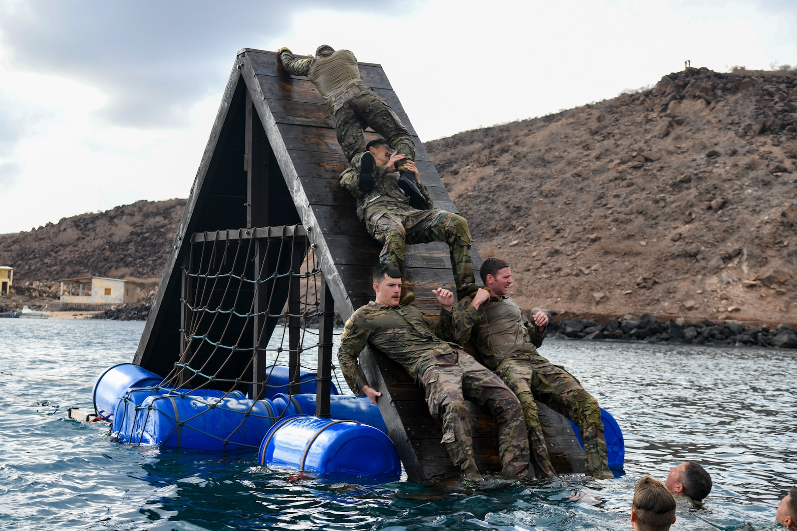 U.S. service members with the Combined Joint Task Force – Horn of Africa participate in the French Desert Commando Course at Arta Range, Djibouti, April 27, 2022. Members of the CJTF HOA regularly train and work alongside allies, partners and government organizations to improve safety, security and prosperity in East Africa.